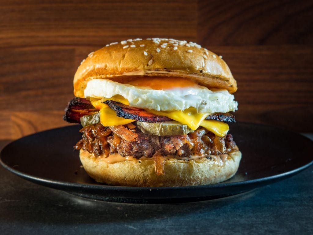 Hamburger and Egg Breakfast Sandwich