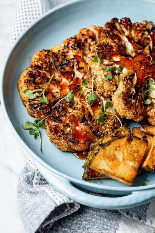 Hawaiian BBQ Cauliflower Steaks with Pineapple Salsa