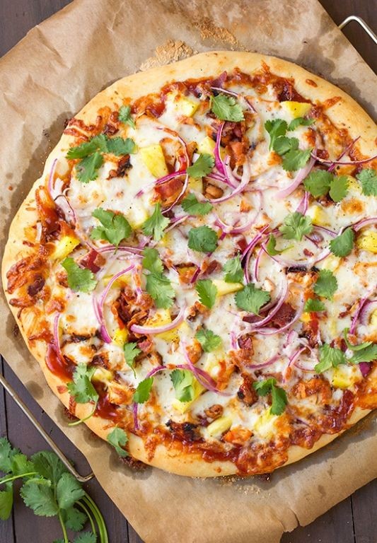 Hawaiian BBQ Chicken Pizza with Red Onions