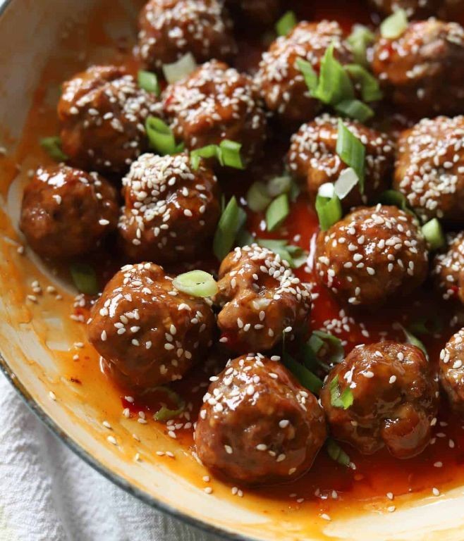 Hawaiian BBQ Meatballs with Sweet Chili Glaze