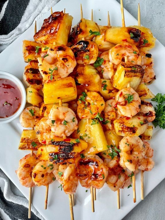 Hawaiian BBQ Shrimp and Pineapple Kabobs
