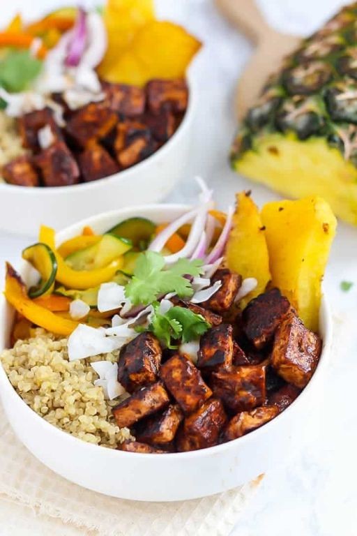 Hawaiian BBQ Tofu Bowls with Mango Slaw
