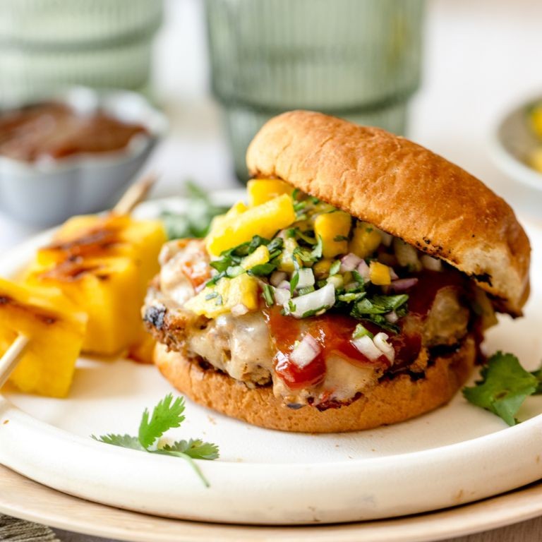Hawaiian BBQ Turkey Burgers with Grilled Pineapple