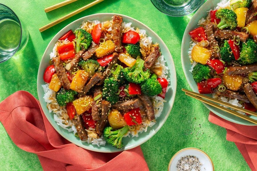 Hawaiian BBQ Veggie Stir-Fry with Pineapple