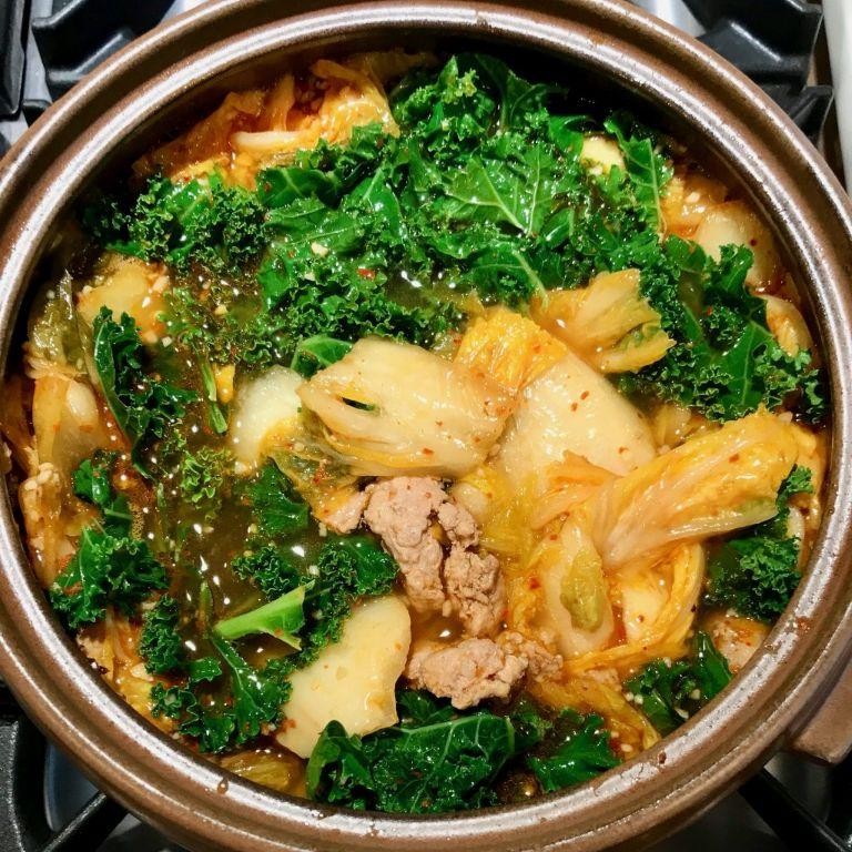 Healthy Sundubu-Jjigae with Kale and Spinach