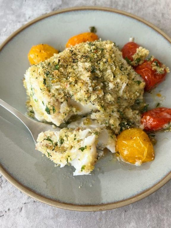 Herb-Crusted Breaded Cod with Dill Sauce
