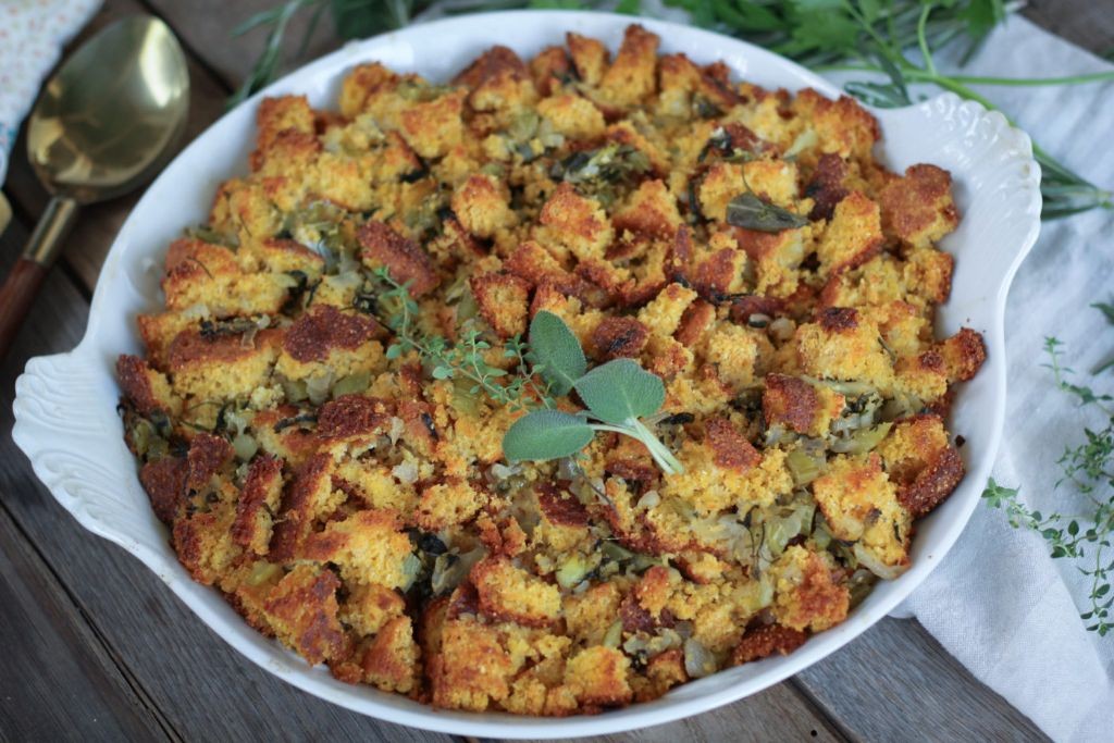 Herb-Infused Cornbread Dressing with Thyme and Rosemary