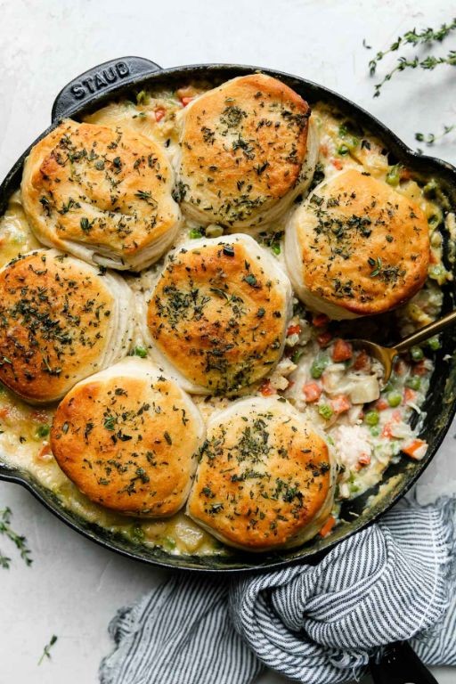Herbed Chicken Pot Pie with Rosemary Biscuits