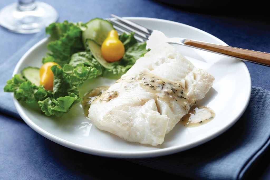 Herbed Slow Cooker White Wine Poached Halibut