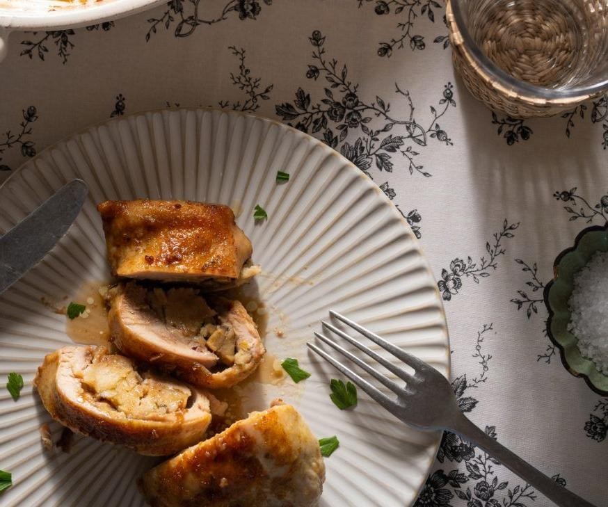 Herb-stuffed capon with verjuice glaze