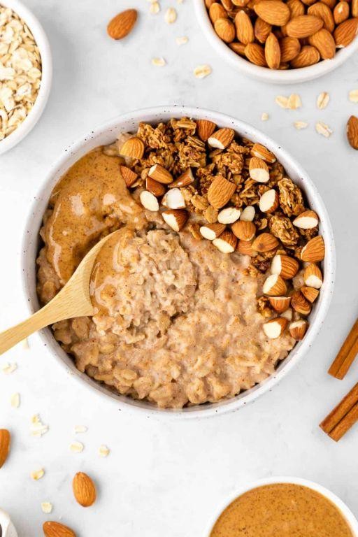 High-Fiber Oatmeal with Almond Butter and Chia Seeds