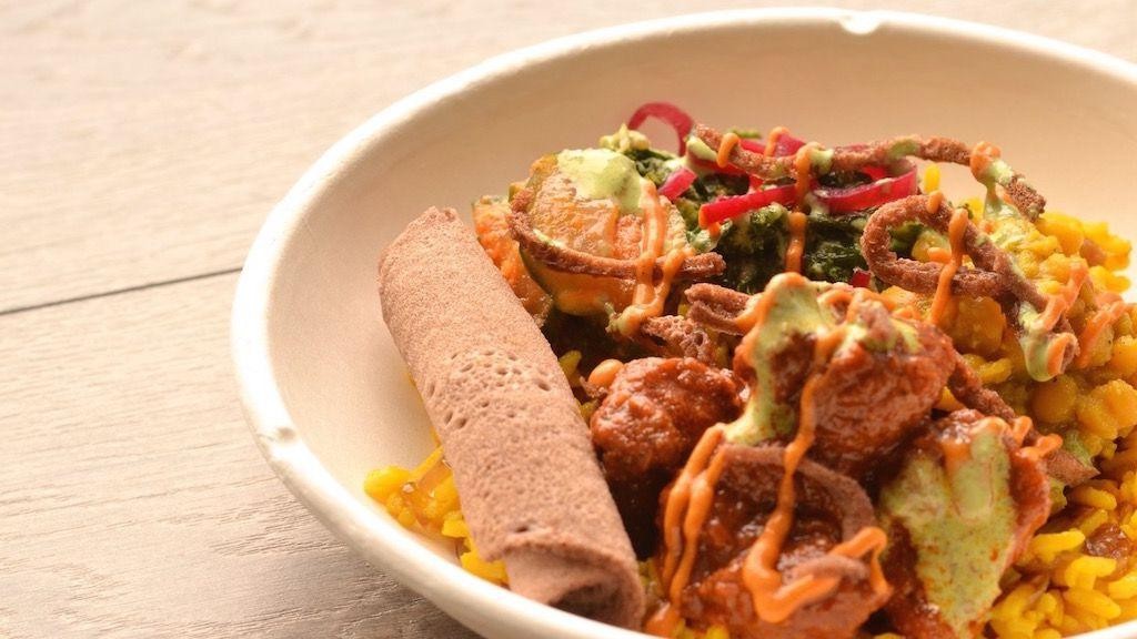 Injera Tacos with Spiced Beef and Yogurt Sauce