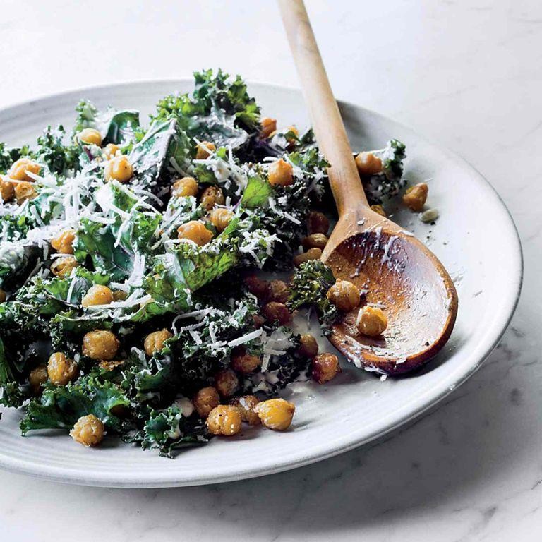 Kale Caesar Salad with Roasted Chickpeas