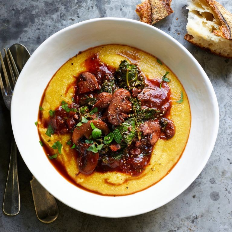 Kale and Mushroom Creamy Polenta