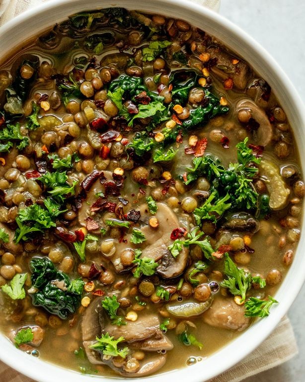 Kale and Mushroom Lentil Soup