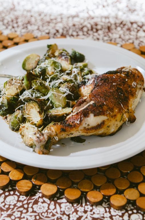 Keto Chicken Legs with Roasted Brussels Sprouts