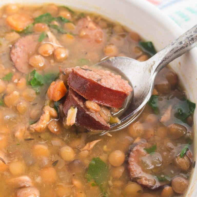 Kielbasa and Lentil Slow Cooker Soup