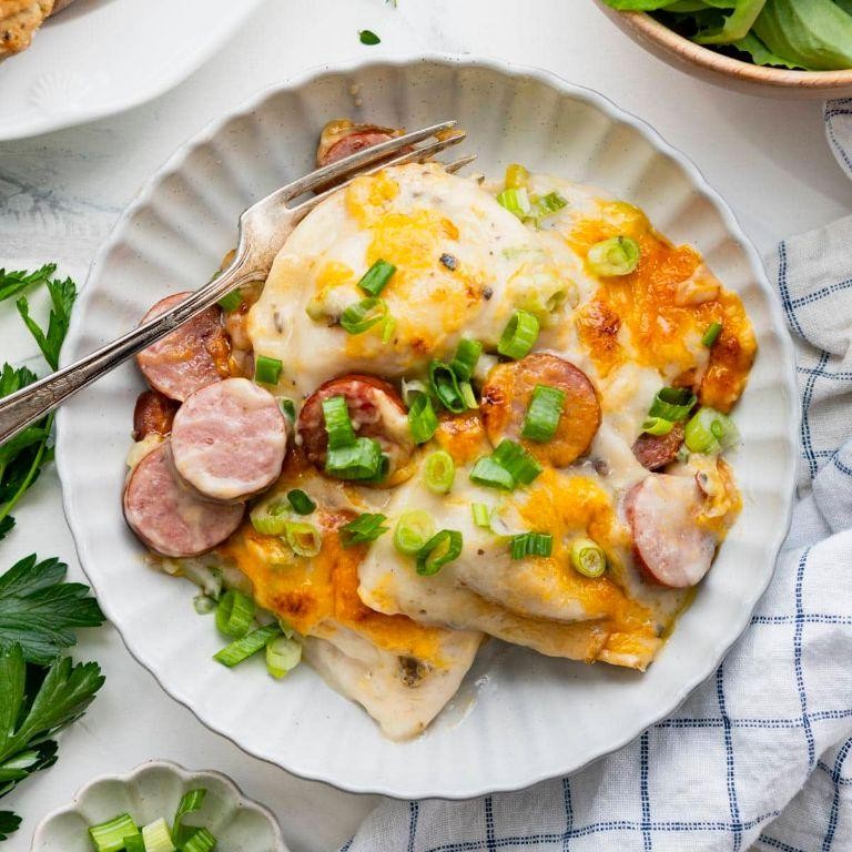 Kielbasa and Potato Pierogi Casserole