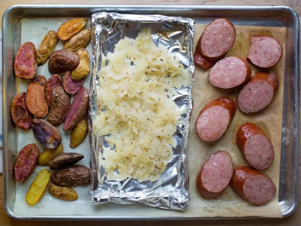 Kielbasa and Sauerkraut Sheet Pan Dinner