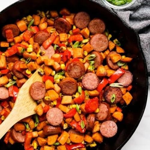 Kielbasa and Sweet Potato Crockpot Hash