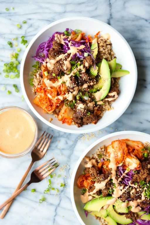 Korean Beef Power Bowl with Kimchi and Rice