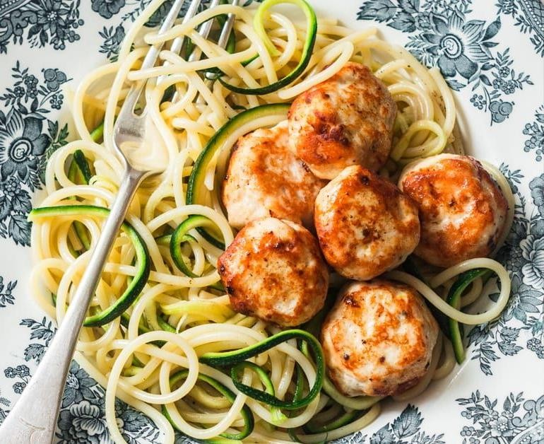 Lean Ground Turkey Meatballs with Zucchini Noodles