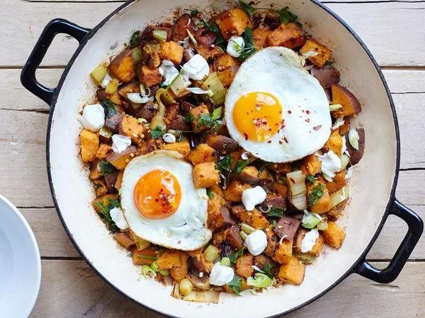 Leek and Sweet Potato Hash