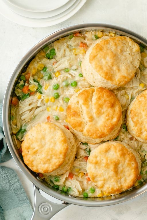 Leftover Rotisserie Chicken Pot Pie with Quick Biscuits