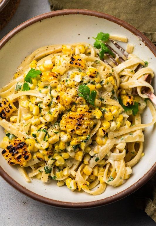 Lemon Cilantro Pasta with Grilled Corn