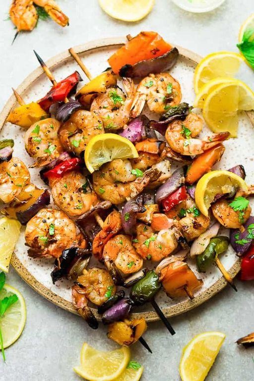 Lemon Garlic Shrimp and Fish Skewers