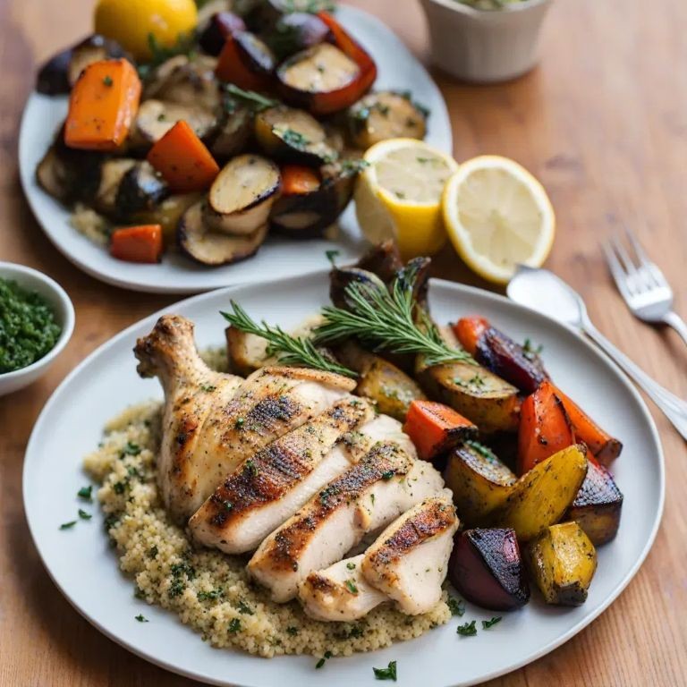Lemon Herb Grilled Chicken with Couscous and Roasted Veggies