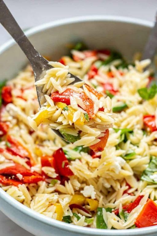 Lemon Orzo Pasta with Roasted Bell Peppers