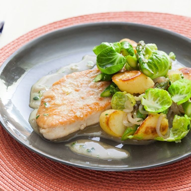 Lemon Pepper Turkey Cutlets with Asparagus