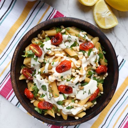 Lemon Thyme Pasta with Roasted Garlic
