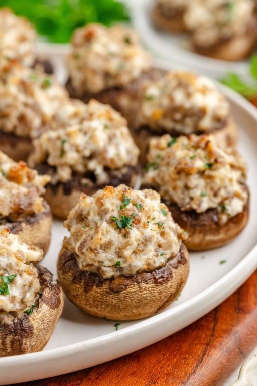 Little Smokies and Cheese Stuffed Mushrooms