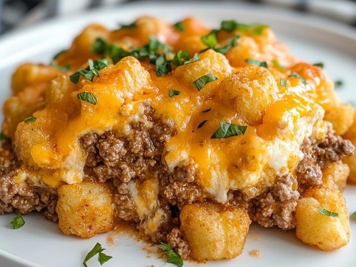 Loaded Tater Tot Mac and Cheese Bake