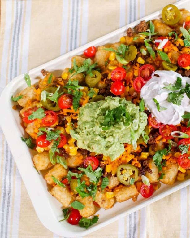 Loaded Tater Tot Tacos with Guacamole