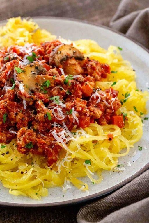 Low-Fat Ground Turkey Bolognese with Spaghetti Squash