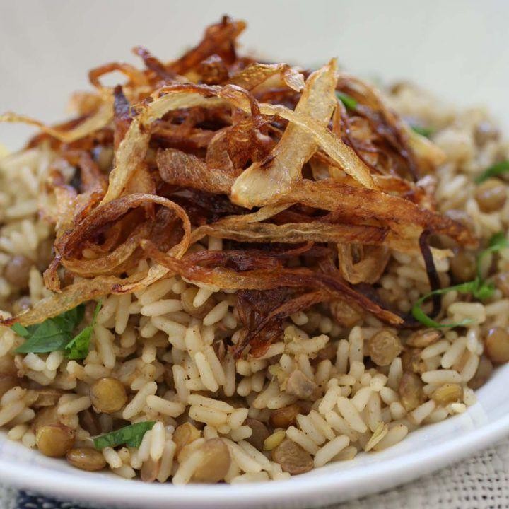 Maqluba with Lentils and Crispy Fried Onions