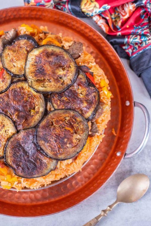 Maqluba with Roasted Eggplant and Bell Peppers