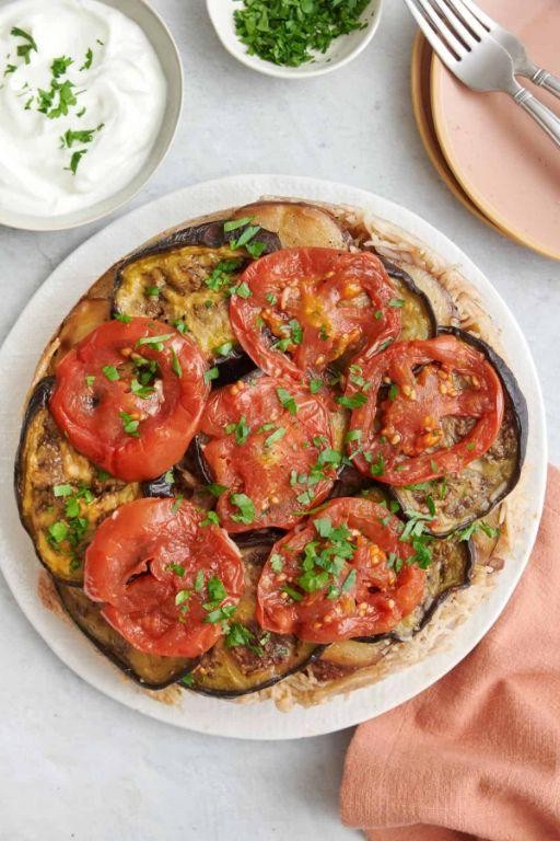 Maqluba with Zucchini and Yogurt Cucumber Salad