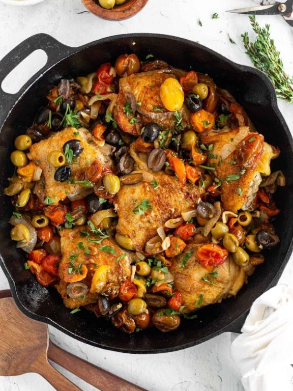 Mediterranean Boiled Chicken with Olives and Tomatoes