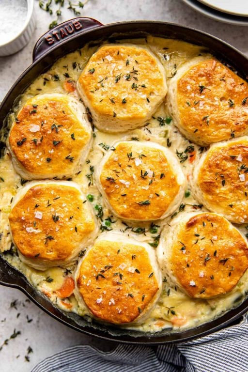 Mediterranean Chicken Pot Pie with Olive Oil Biscuits