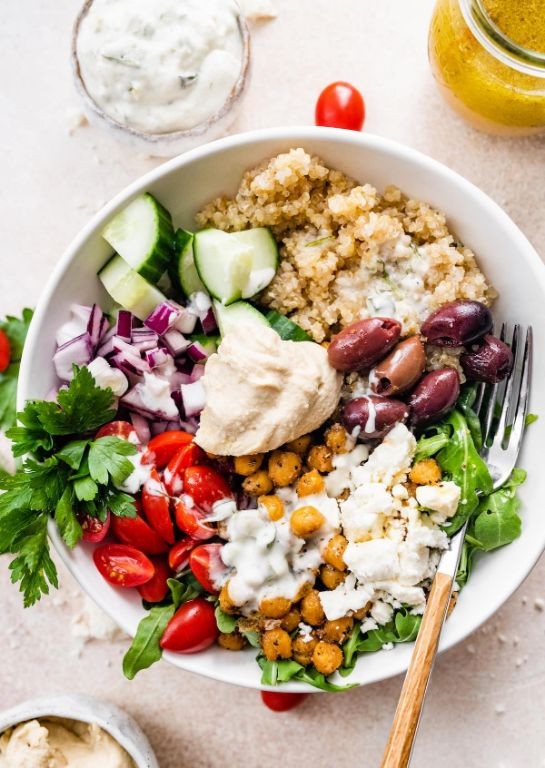 Mediterranean Chickpea and Quinoa Bowl with Tzatziki