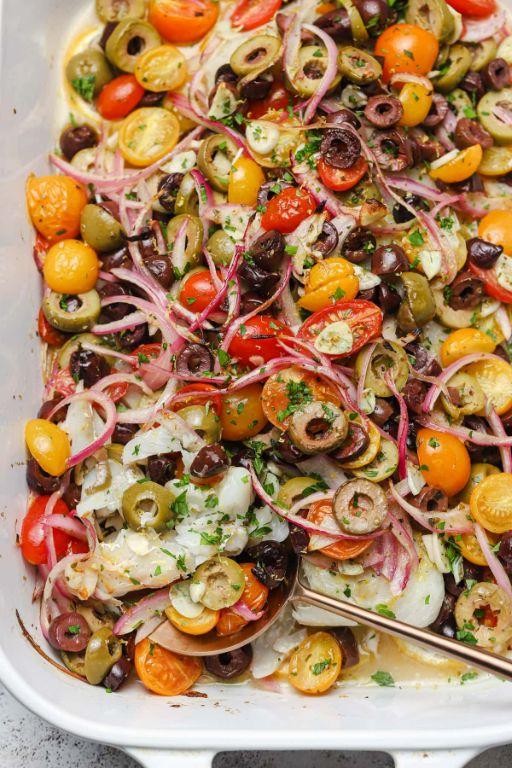 Mediterranean Poached Cod with Olives and Capers