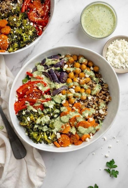 Mediterranean Rice and Lentil Bowl with Tahini Dressing