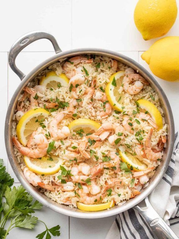 Mediterranean Rice with Shrimp and Lemon Butter Sauce