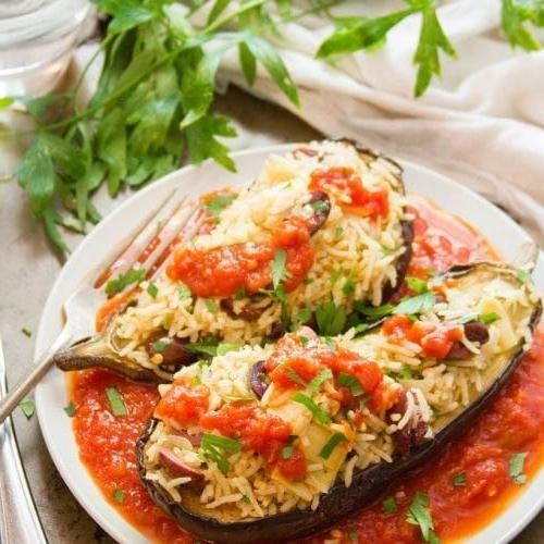 Mediterranean Rice-Stuffed Eggplant