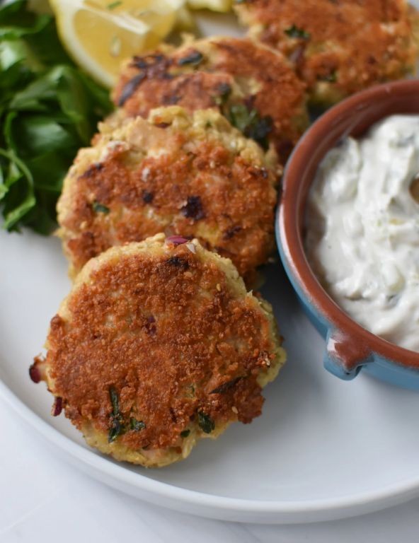 Mediterranean Tuna Cakes with Tzatziki Sauce
