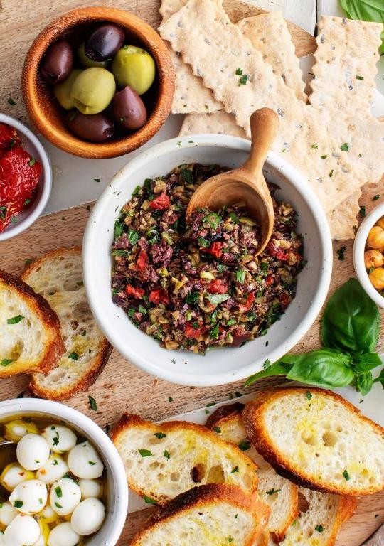 Mediterranean olive tapenade with fresh herbs